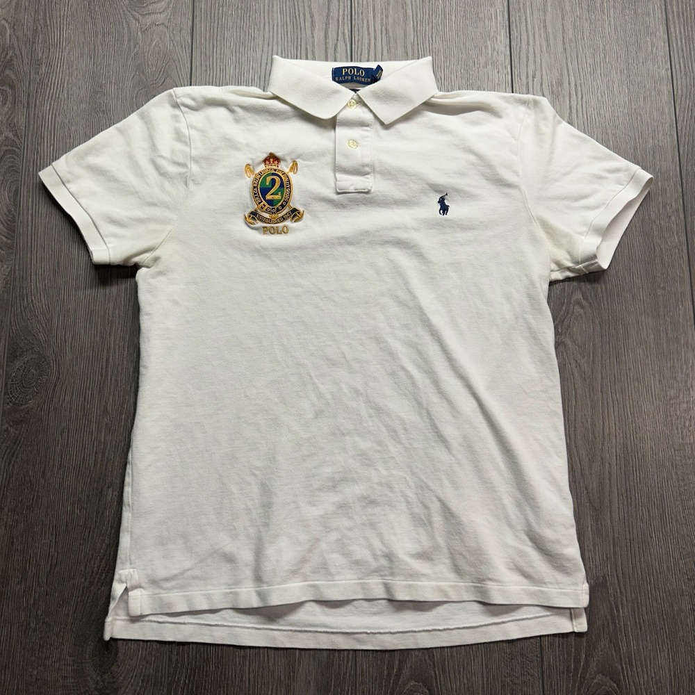 Polo Ralph Lauren Mens Medium White Custom Slim Fit Crest Logo Polo Shirt